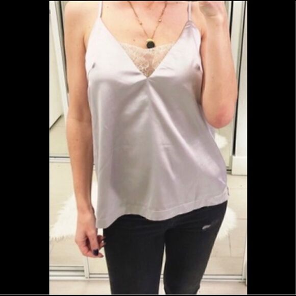 LF SEEK THE LABEL SILVER LACE FRONT CAMI TOP S - Picture 2 of 5
